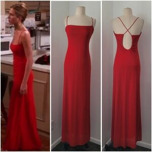 Vintage 90s Laundry by Shelli Segal Red Maxi Slip Dress ASO Rachel Green Friends